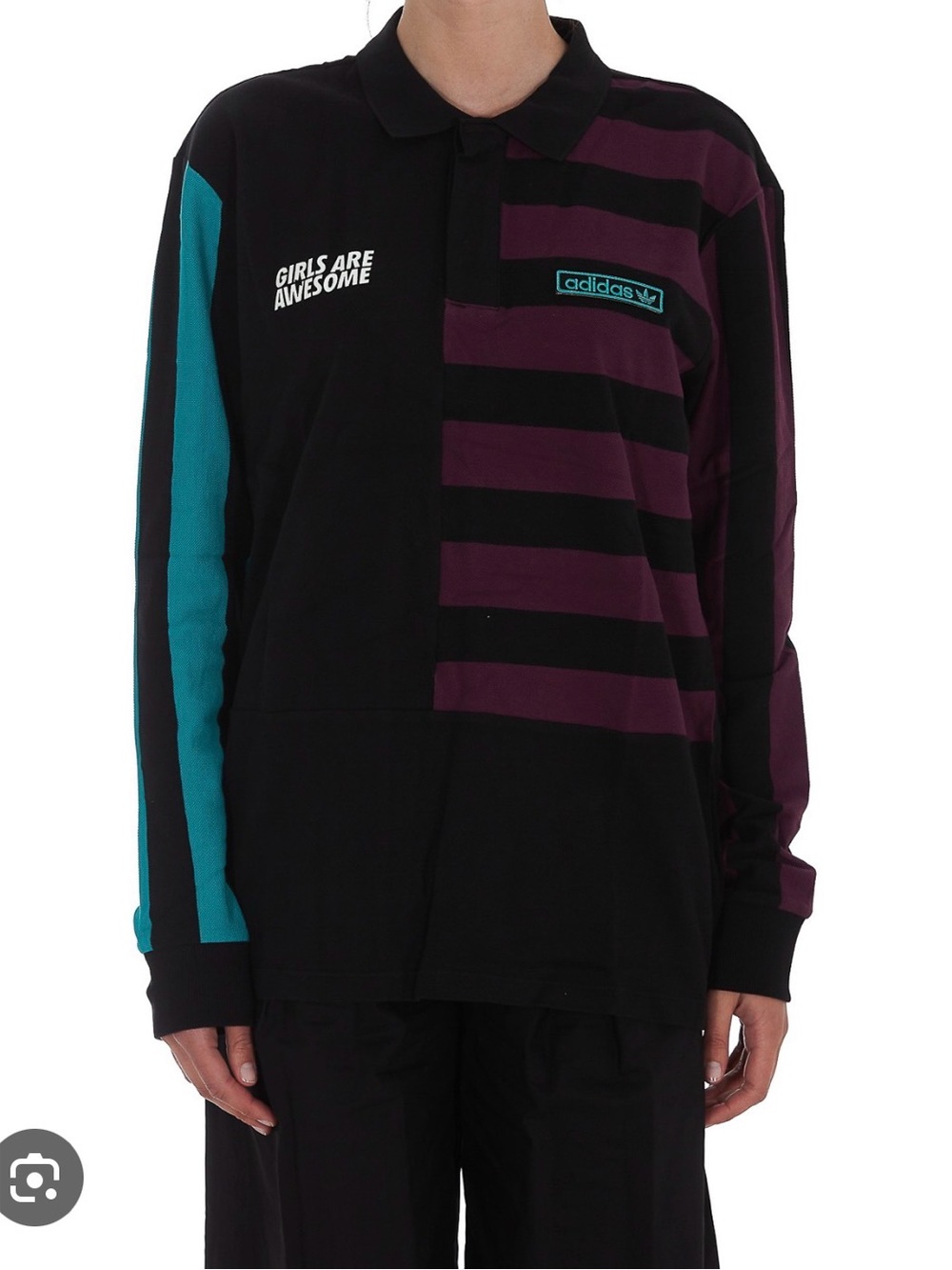 adidas Black Teal Purple Girls Are Awesome Long-Sleeve Polo